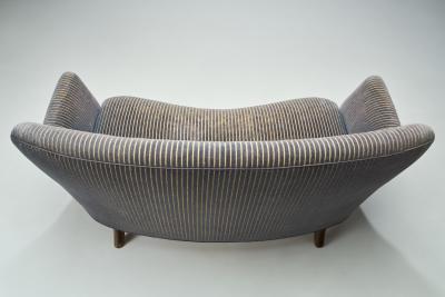 Danish Cabinetmaker Two Seater Sofa with Striped Upholstery Denmark 1940s