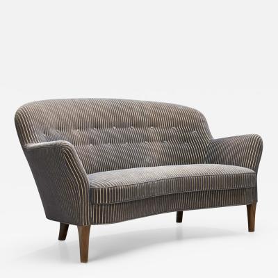 Danish Cabinetmaker Two Seater Sofa with Striped Upholstery Denmark 1940s