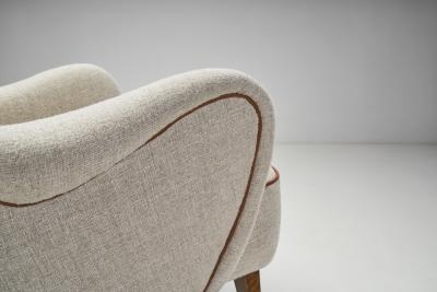 Danish Cabinetmaker Wing Back Chair with Stained Beech Legs Denmark 1940s