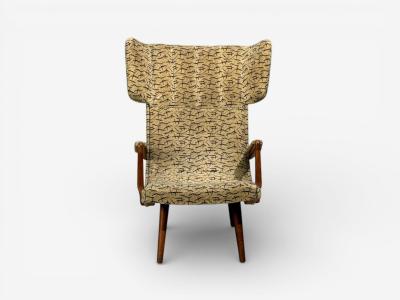 Danish Cabinetmaker Wingback Chair Beech Fabric Denmark 1950s