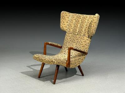 Danish Cabinetmaker Wingback Chair Beech Fabric Denmark 1950s