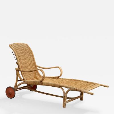 Danish Designer Chaise Longue with Bamboo Rattan and Metal Denmark 1930s