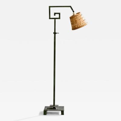 Danish Designer Floor Lamp with Iron and Rattan Denmark 1940s