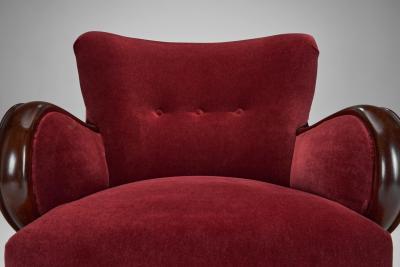 Danish Easy Chair in Red Mohair and with Stained Beech Frame Denmark ca 1940s