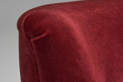 Danish Easy Chair in Red Mohair and with Stained Beech Frame Denmark ca 1940s
