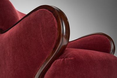 Danish Easy Chair in Red Mohair and with Stained Beech Frame Denmark ca 1940s