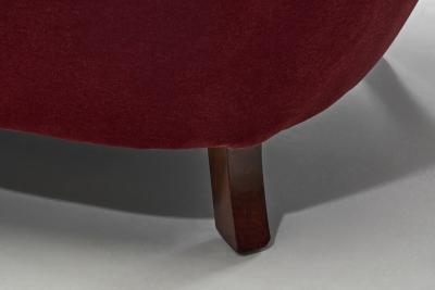 Danish Easy Chair in Red Mohair and with Stained Beech Frame Denmark ca 1940s