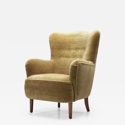 Danish Easy Chair with Beech Legs Denmark 1940s