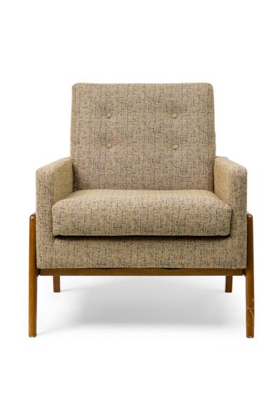 Danish Mid Century Grey and Blue Tweed Upholstered Armchair