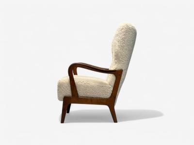 Danish Mid Century Modern Beige Sheepskin Beech Lounge Chair Denmark 1960s