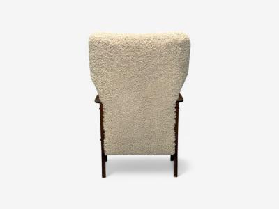 Danish Mid Century Modern Beige Sheepskin Beech Lounge Chair Denmark 1960s