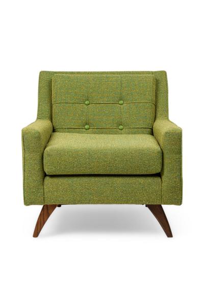 Danish Mid Century Style Green Tweed Tufted Armchair