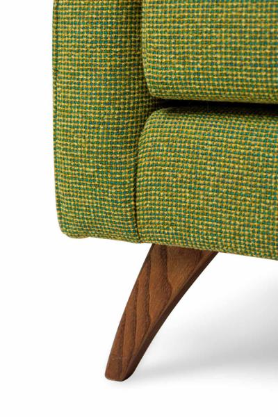 Danish Mid Century Style Green Tweed Tufted Armchair