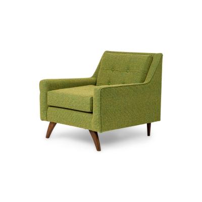 Danish Mid Century Style Green Tweed Tufted Armchair