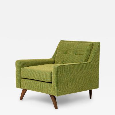 Danish Mid Century Style Green Tweed Tufted Armchair