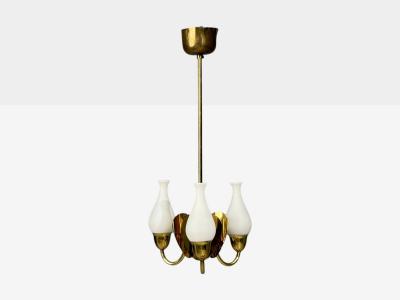 Danish Moden Pendant Light Polished Brass Opal Glass Denmark 1950s