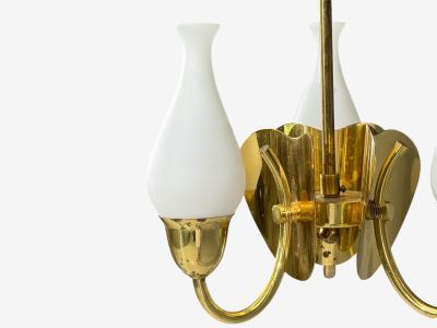Danish Moden Pendant Light Polished Brass Opal Glass Denmark 1950s