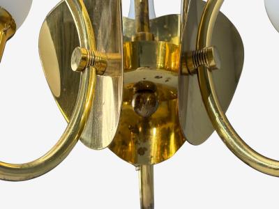 Danish Moden Pendant Light Polished Brass Opal Glass Denmark 1950s