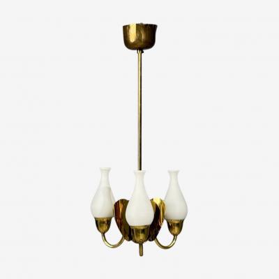 Danish Moden Pendant Light Polished Brass Opal Glass Denmark 1950s