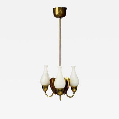 Danish Moden Pendant Light Polished Brass Opal Glass Denmark 1950s