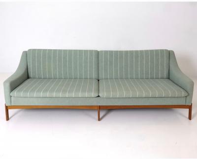 Danish Modern 4 Seat Teak Base Sofa Original Fabric Presents Well