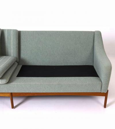 Danish Modern 4 Seat Teak Base Sofa Original Fabric Presents Well