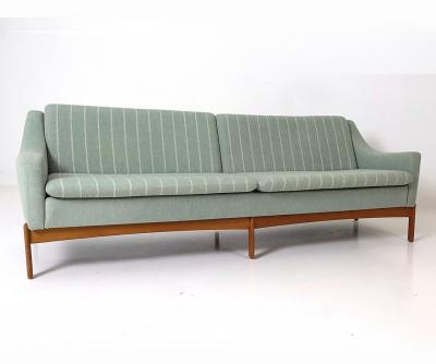 Danish Modern 4 Seat Teak Base Sofa Original Fabric Presents Well