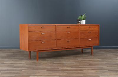 Danish Modern 9 Drawer Teak Dresser with Steel Pulls