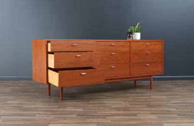Danish Modern 9 Drawer Teak Dresser with Steel Pulls