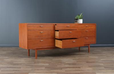 Danish Modern 9 Drawer Teak Dresser with Steel Pulls