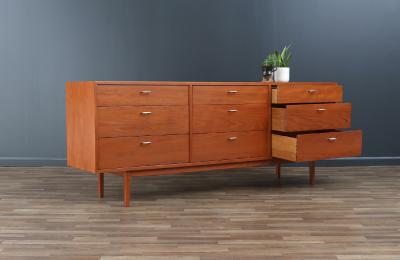 Danish Modern 9 Drawer Teak Dresser with Steel Pulls