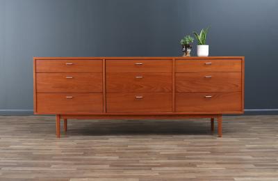 Danish Modern 9 Drawer Teak Dresser with Steel Pulls