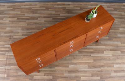 Danish Modern 9 Drawer Teak Dresser with Steel Pulls