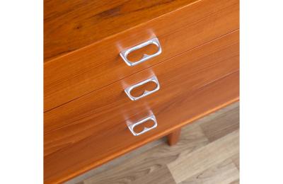 Danish Modern 9 Drawer Teak Dresser with Steel Pulls