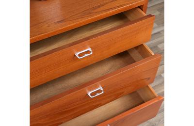 Danish Modern 9 Drawer Teak Dresser with Steel Pulls