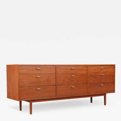 Danish Modern 9 Drawer Teak Dresser with Steel Pulls