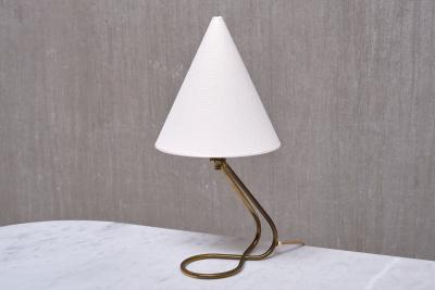 Danish Modern Adjustable Table Desk Lamp with Brass Base and Cone Shade 1950s