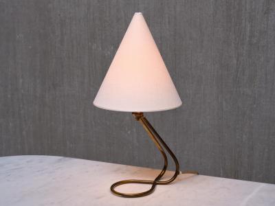 Danish Modern Adjustable Table Desk Lamp with Brass Base and Cone Shade 1950s