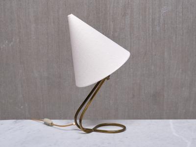 Danish Modern Adjustable Table Desk Lamp with Brass Base and Cone Shade 1950s