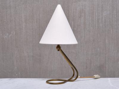 Danish Modern Adjustable Table Desk Lamp with Brass Base and Cone Shade 1950s
