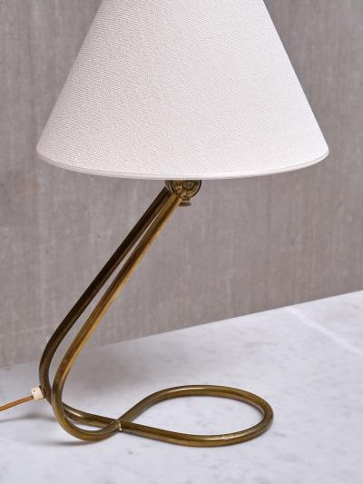 Danish Modern Adjustable Table Desk Lamp with Brass Base and Cone Shade 1950s