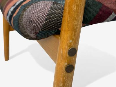 Danish Modern Aztec Fabric Light Stained Wood Footstool Denmark 1950s