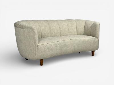 Danish Modern Banana Sofa Beechwood Green Fabric Denmark 1940s