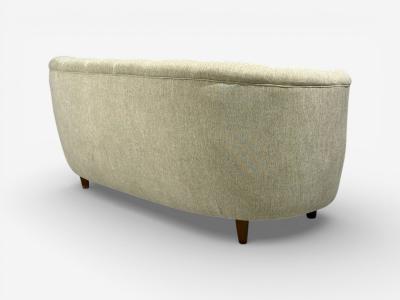 Danish Modern Banana Sofa Beechwood Green Fabric Denmark 1940s