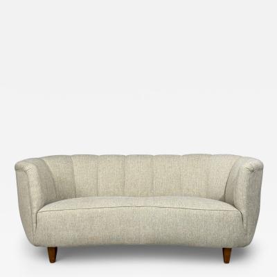 Danish Modern Banana Sofa Beechwood Green Fabric Denmark 1940s