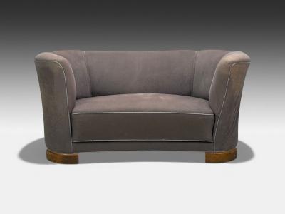 Danish Modern Banana Sofa Stained Beech Fabric Denmark 1930s