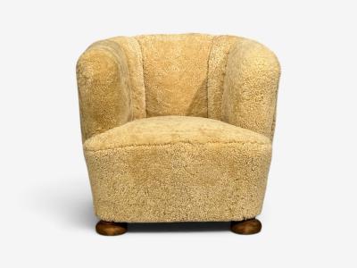 Danish Modern Banana Style Tub Chair Beech Honey Sheepskin Denmark 1930s