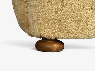 Danish Modern Banana Style Tub Chair Beech Honey Sheepskin Denmark 1930s