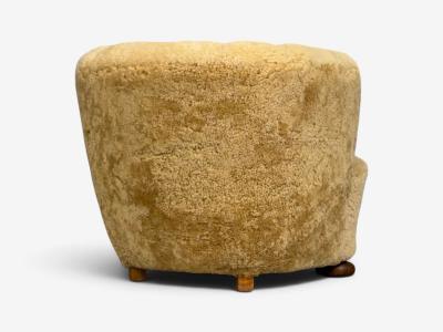 Danish Modern Banana Style Tub Chair Beech Honey Sheepskin Denmark 1930s