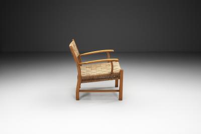 Danish Modern Beech Armchair with Woven Seat Denmark ca 1950s